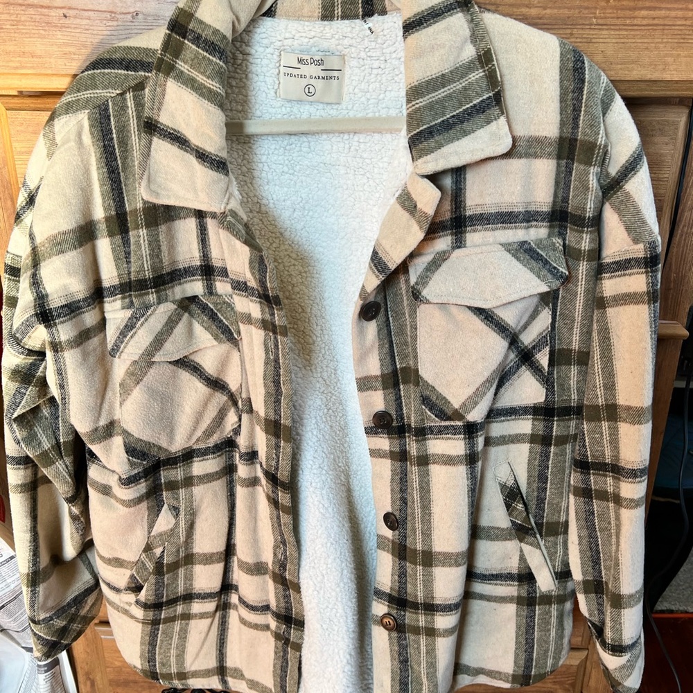 Plaid Teddy Jacket in Cream and Olive